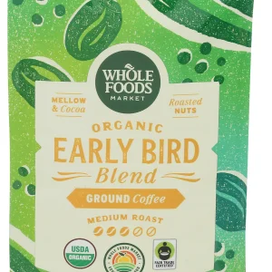 Whole Foods Market, Organic Early Bird Blend, Medium Roast Ground Coffee, Cocoa & Roasted Nuts, 12 Ounce