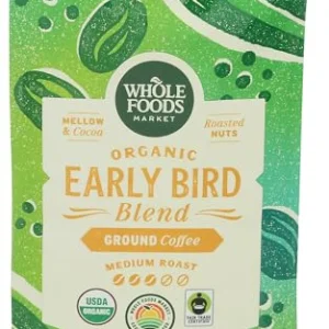 Whole Foods Market, Organic Early Bird Blend, Medium Roast Ground Coffee, Cocoa & Roasted Nuts, 12 Ounce