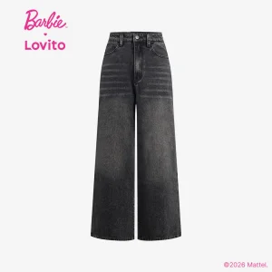 (New Arrival) Barbie™ X Lovito Women Casual Mid Waist Wide Leg
