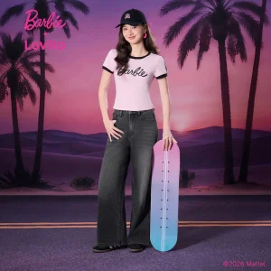 (New Arrival) Barbie™ X Lovito Women Casual Mid Waist Wide Leg
