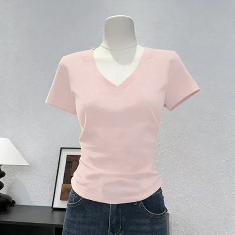 230g Ice Silk Ribbed Shoulder Short-Sleeved T-Shirt Women Summer New Style Pure