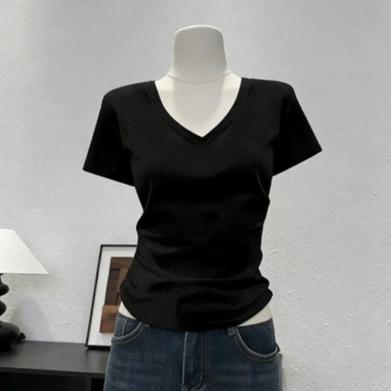 230g Ice Silk Ribbed Shoulder Short-Sleeved T-Shirt Women Summer New Style Pure