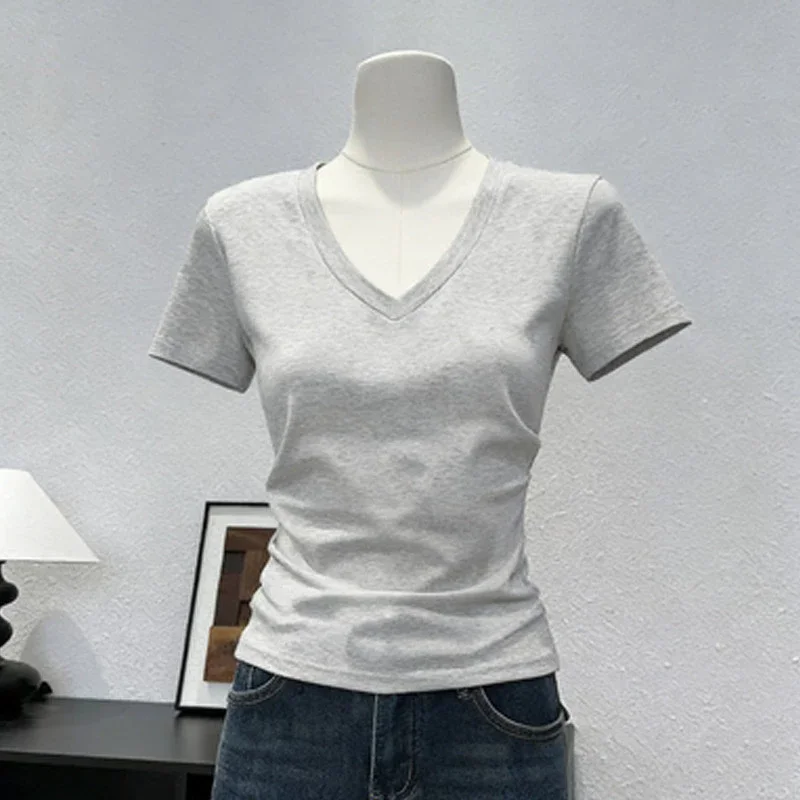 230g Ice Silk Ribbed Shoulder Short-Sleeved T-Shirt Women Summer New Style Pure