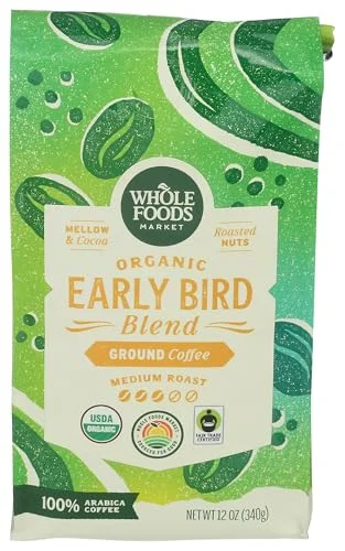 Whole Foods Market, Organic Early Bird Blend, Medium Roast Ground Coffee, Cocoa 