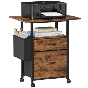 2 Drawer File Cabinet with 24'' Extended Desktop, Mobile Filing Cabinet, Rolling File Cabinet with Side Bag, Fabric Drawer, Fits A4/Letter Size, Printer Stand Home Office, Light Brown