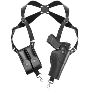 Shoulder Holster, Adjustable Leather Shoulder Holsters for Concealed Carry with Double Magazine Pouch, Fit 1911, Glock 17/19/23, Beretta 92FS and More Pistols - for Right Hand Use