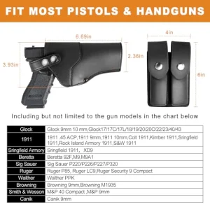 Shoulder Holster, Adjustable Leather Shoulder Holsters for Concealed Carry with Double Magazine Pouch, Fit 1911, Glock 17/19/23, Beretta 92FS and More Pistols - for Right Hand Use