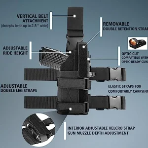 Universal Drop Leg Gun Holster fit Guns with Optic/Light/Laser, Adjustable Tactical Nylon Holster Compatible with Glock, S&W M&P, Sig, Springfield, 1911, Taurus, Ruger, Beretta, CANIK, HK, CZ and
