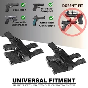 Universal Drop Leg Gun Holster fit Guns with Optic/Light/Laser, Adjustable Tactical Nylon Holster Compatible with Glock, S&W M&P, Sig, Springfield, 1911, Taurus, Ruger, Beretta, CANIK, HK, CZ and