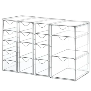 Vtopmart Acrylic Organizer with 16 Drawers (4 Set),Clear Storage Drawers for Office Supplies,Desk Organization and Storage for Makeup,Jewelry,Art Crafts