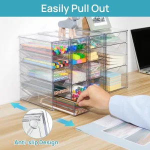 Vtopmart Acrylic Organizer with 16 Drawers (4 Set),Clear Storage Drawers for Office Supplies,Desk Organization and Storage for Makeup,Jewelry,Art Crafts