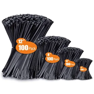 Zip Ties Assorted Sizes(4â+6â+8â+12â), 400 Pack, Black Cable Ties, UV Resistant Wire Ties by ANOSON