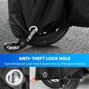 Favoto Motorcycle Cover All Season Universal Weather Quality Waterproof Sun Outdoor Protection Night Reflective with Lock-Holes & Storage Bag Fits up to 96.5