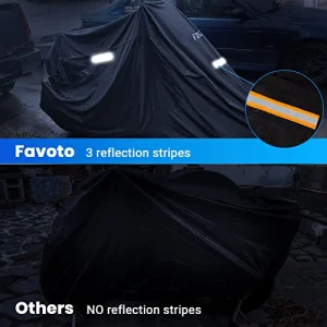Favoto Motorcycle Cover All Season Universal Weather Quality Waterproof Sun Outdoor Protection Night Reflective with Lock-Holes & Storage Bag Fits up to 96.5
