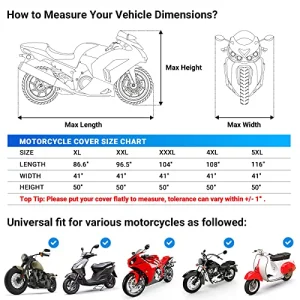 Favoto Motorcycle Cover All Season Universal Weather Quality Waterproof Sun Outdoor Protection Night Reflective with Lock-Holes & Storage Bag Fits up to 96.5
