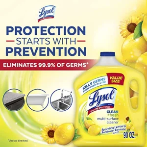 Lysol Multi-Surface Cleaner, Sanitizing and Disinfecting Pour, to Clean and Deodorize, Sparkling Lemon and Sunflower Essence, 90 Fl Oz