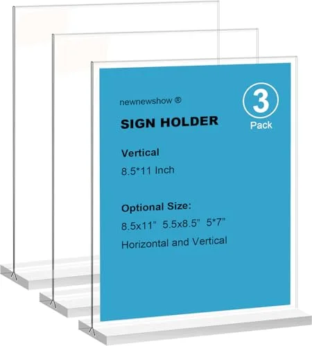 newnewshow 8.5x11 Acrylic Sign Holder 3 Pack Vertical Double-Sided Display (Opti
