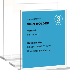 newnewshow 8.5x11 Acrylic Sign Holder 3 Pack Vertical Double-Sided Display (Optional 8.5x11 8.5x5.5 5x7 Horizontal and Vertical)
