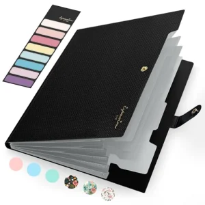 Sooez Expanding File Folder, Letter Size Accordion File Organizer, 5 Pocket Folders for Documents, Portable Filling Products for School Office Supplies, Black