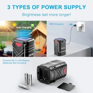 LETMY 4 Pack Camping Lantern, Rechargeable LED Lanterns, Solar Lantern Battery Powered Hurricane Lantern Flashlights with 3 Powered Ways & USB Cable for Emergency, Power Outage,