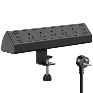 Desk Clamp Power Strip USB C,40W Total Fast Charging Station,4 PD 20W USB C Ports,Desk Edge Mount Power Strip 6 USB Ports 5 AC Outlets Surge Protector,6ft Cord,Fit 1.96