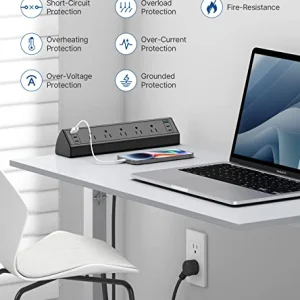 Desk Clamp Power Strip USB C,40W Total Fast Charging Station,4 PD 20W USB C Ports,Desk Edge Mount Power Strip 6 USB Ports 5 AC Outlets Surge Protector,6ft Cord,Fit 1.96