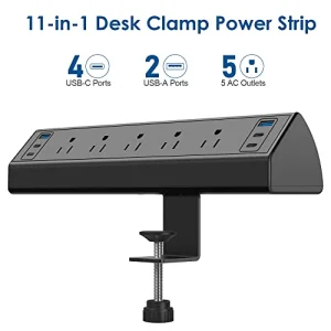 Desk Clamp Power Strip USB C,40W Total Fast Charging Station,4 PD 20W USB C Ports,Desk Edge Mount Power Strip 6 USB Ports 5 AC Outlets Surge Protector,6ft Cord,Fit 1.96