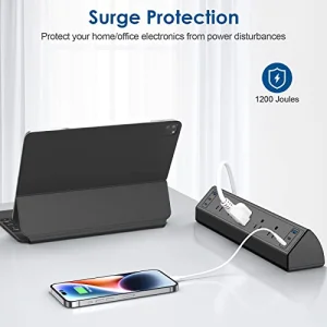 Desk Clamp Power Strip USB C,40W Total Fast Charging Station,4 PD 20W USB C Ports,Desk Edge Mount Power Strip 6 USB Ports 5 AC Outlets Surge Protector,6ft Cord,Fit 1.96