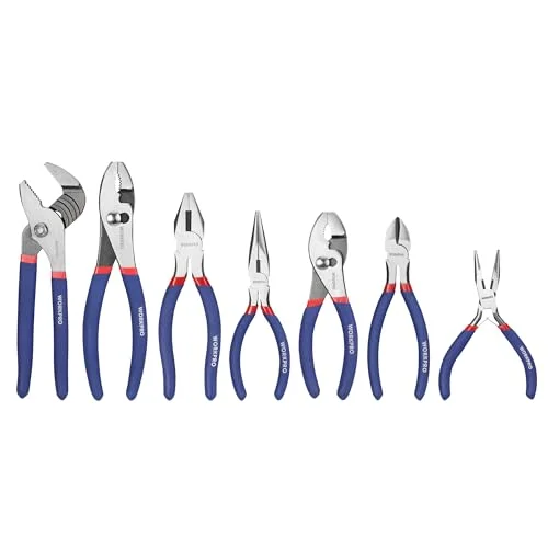 7-piece WORKPRO Pliers Set with Groove Joint, Long Nose, Slip Joint, Linesman, a