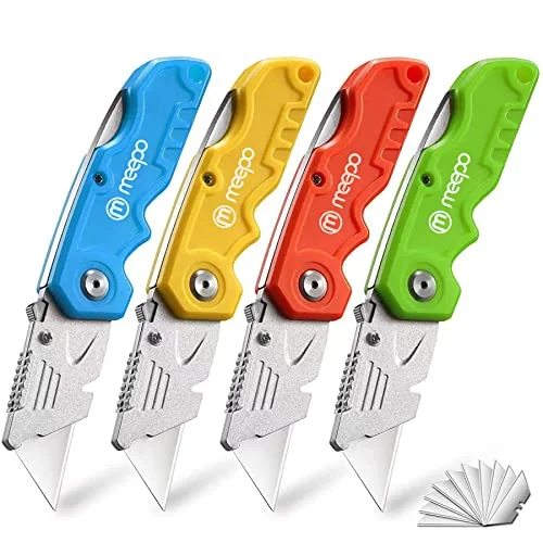 Box Cutter, 4-Pack Tough Folding Box Cutter for Heavy Duty Purpose, Razor Sharp 