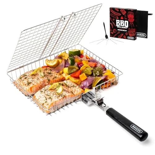 Grill Basket, Barbecue BBQ Grilling Basket , Stainless Steel Large Folding Grill