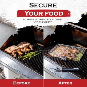 Grill Basket, Barbecue BBQ Grilling Basket , Stainless Steel Large Folding Grilling baskets With Handle, Portable Outdoor Camping BBQ Rack for Fish, Shrimp, Vegetables, Barbeque Griller