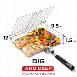 Grill Basket, Barbecue BBQ Grilling Basket , Stainless Steel Large Folding Grilling baskets With Handle, Portable Outdoor Camping BBQ Rack for Fish, Shrimp, Vegetables, Barbeque Griller