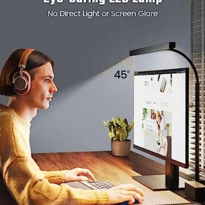 SUPERDANNY LED Desk Lamp for Office Home, Eye-Caring Desk Light with Adjustable Gooseneck, 12W Touch Control Dimmable Brightness, Architect Clamp Lamp with USB Adapter for Reading Study Workbench
