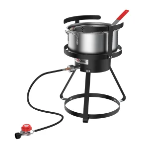 Gas One Propane Deep Fryer with 10Qt Deep Fryer Pot â High Grade Strainer Basket Aluminum Pot for Fish Fry Chicken Wings, Seafood Pot â Propane Burners for Outdoor Cooking Include