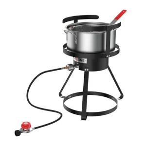 Gas One Propane Deep Fryer with 10Qt Deep Fryer Pot â High Grade Strainer Basket Aluminum Pot for Fish Fry Chicken Wings, Seafood Pot â Propane Burners for Outdoor Cooking Include
