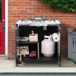 Gas Grill, Movable Outdoor Gas Stove Stainless Steel Top with Cabinet, 5 Burners with 36,200 BTUs, Outdoor Propane Grill for Outdoor Cooking, Ideal for Lawn & Garden, L35.4â x