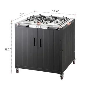 Gas Grill, Movable Outdoor Gas Stove Stainless Steel Top with Cabinet, 5 Burners with 36,200 BTUs, Outdoor Propane Grill for Outdoor Cooking, Ideal for Lawn & Garden, L35.4â x