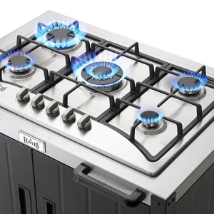 Gas Grill, Movable Outdoor Gas Stove Stainless Steel Top with Cabinet, 5 Burners with 36,200 BTUs, Outdoor Propane Grill for Outdoor Cooking, Ideal for Lawn & Garden, L35.4â x
