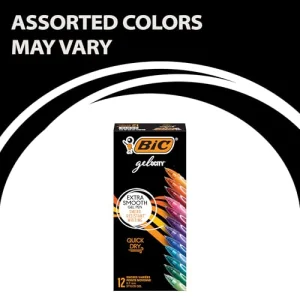 BIC Gelocity Quick Dry Assorted Colors Gel Pens, Medium Point (0.7mm), 12-Count Pack, Retractable Gel Pens With Comfortable Full Grip