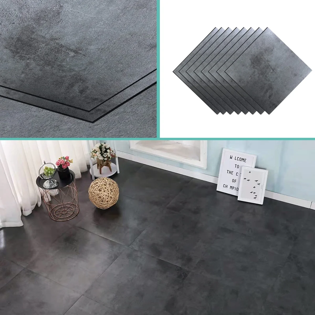 30 PCS 12 * 12 inch 1.5mm Thick Peel and Stick Vinyl Floor Tile, Self-Adhesive T