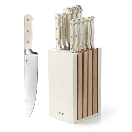 CAROTE 11 Pieces Knife Set with Block for kitchen, Stainless Steel Razor-Sharp B