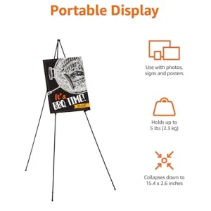 Amazon Basics Easel Display Stand, Instant Floor Poster, Lightweight, Collapsible and Portable with Tripod Base, Black Steel (supports 5 pounds)