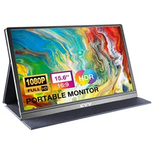 KYY Portable Monitor 15.6inch 1080P FHD USB-C, HDMI Computer Display HDR IPS Gaming Monitor w/Premium Smart Cover & Screen Protector, Speakers, for Laptop PC MAC Phone PS4 Xbox