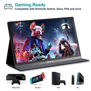KYY Portable Monitor 15.6inch 1080P FHD USB-C, HDMI Computer Display HDR IPS Gaming Monitor w/Premium Smart Cover & Screen Protector, Speakers, for Laptop PC MAC Phone PS4 Xbox