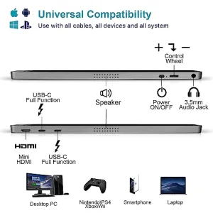 KYY Portable Monitor 15.6inch 1080P FHD USB-C, HDMI Computer Display HDR IPS Gaming Monitor w/Premium Smart Cover & Screen Protector, Speakers, for Laptop PC MAC Phone PS4 Xbox