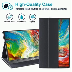 KYY Portable Monitor 15.6inch 1080P FHD USB-C, HDMI Computer Display HDR IPS Gaming Monitor w/Premium Smart Cover & Screen Protector, Speakers, for Laptop PC MAC Phone PS4 Xbox