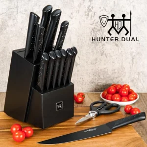 Knife Sets for Kitchen with Block, 15 Piece Knife Set with Built-in Sharpener, Dishwasher Safe, German Stainless Steel, Black