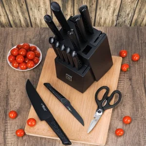 Knife Sets for Kitchen with Block, 15 Piece Knife Set with Built-in Sharpener, Dishwasher Safe, German Stainless Steel, Black
