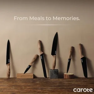 CAROTE 12PCS Knife Set, Kitchen Knife Set with Safe Guards, Stainless Steel Knife Set with Ceramic Coating, Rustproof, Black